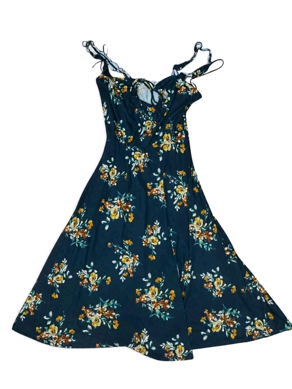 nine britton Navy Floral Midi Dress with Yellow Blooms
